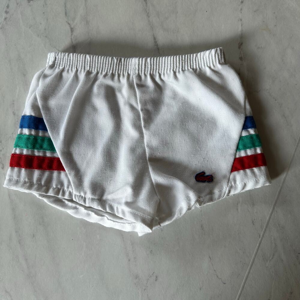 Vintage Lacoste white retro stripes throwback shorts 4t boys girls crocodile USA